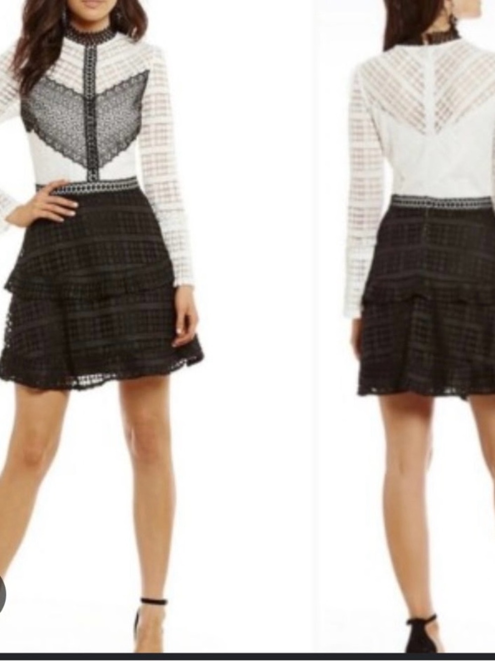 Gianni Bini Black and White Lace Mix Tiered Mini Cocktail Dress